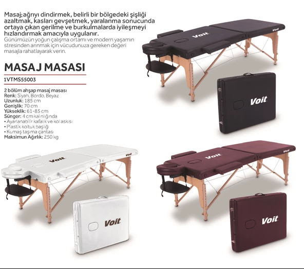 Voit 55003 Katlanabilir Masaj Masası Çantalı, Kılıflı, Beyaz - 4
