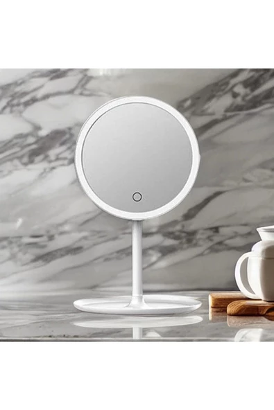 Dokunmatik Işıklı Usb Li Yuvarlak Masa Üstü Makyaj Aynası Makyaj Aynası Ledli, Ledli ayna - Resim 2