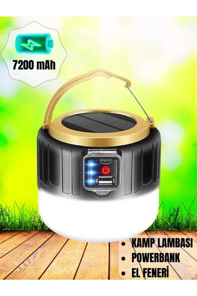 G-300w Kamp Lambası Solar Güneş Enerjili Ampül 26smd Led Şarjlı El Feneri Powerbank 5 Mod