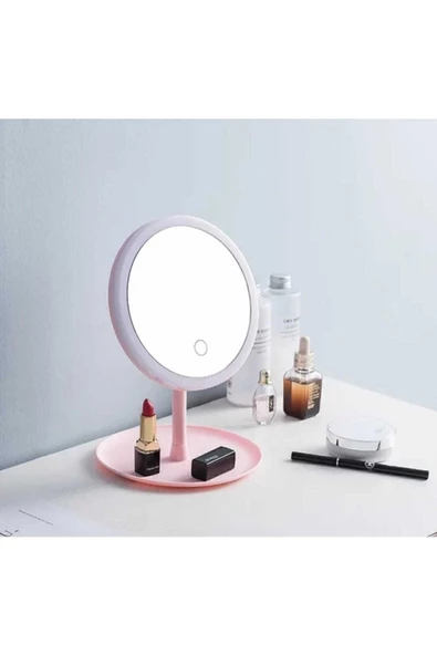 Dokunmatik Led Işıklı Usb Li Yuvarlak Masa Üstü Makyaj Aynası -makyaj Aynası Led - Resim 2