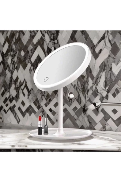 Dokunmatik Işıklı Usb Li Yuvarlak Masa Üstü Makyaj Aynası Makyaj Aynası Ledli, Ledli ayna ürün görseli 1