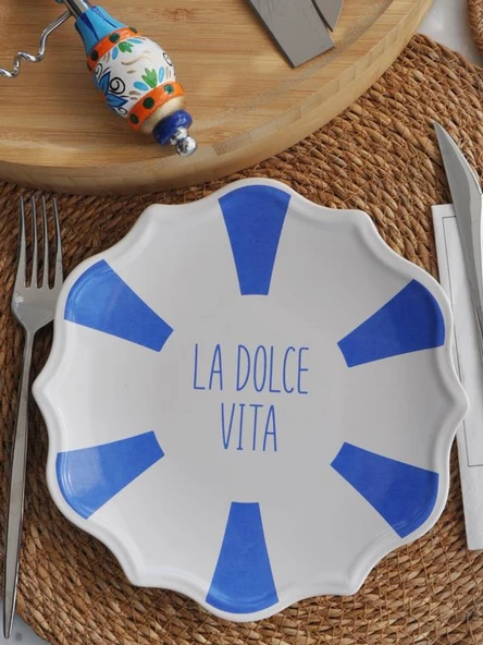La Dolce Vita Mavi Beyaz 2 adet Pasta Tabağı - 2