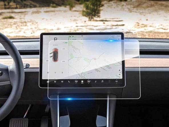 Tesla Model 3 ve Model Y 15 inç Navigasyon Multimedya Uyumlu 9H Nano Ekran Koruyucu - 3