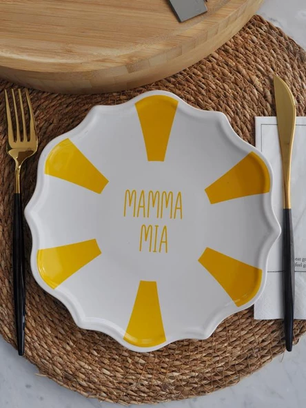 Mamma Mia Sarı Beyaz 2 adet Pasta Tabağı - 2