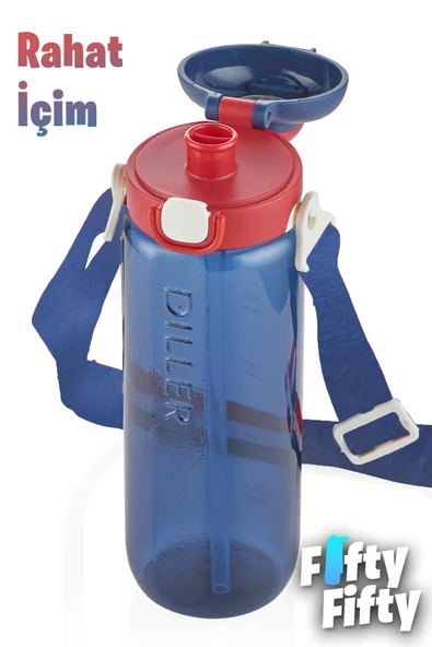 DILLER 780 ML Tek Kapak Çift Kullanım Pipetli/Pipetsiz Askılı Tritan Su Matarası-FFDILLERD68-780 - 5