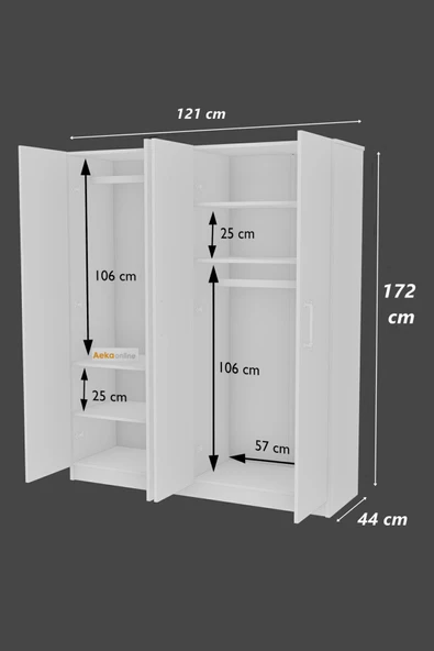 AEKA AE-1054 ARENA BEYAZ GARDIROP 4 KAPAKLI 2 ASKILIKLI, 6 RAFLI DOLAP - 2