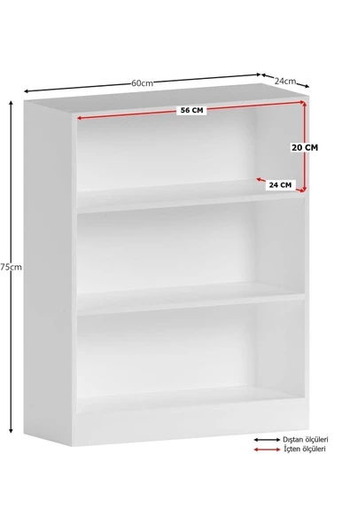 AEKA AE-8001 VİTO 3 Raflı Küçük Kitaplık, Beyaz Suntalam, Ofis Mobilyaları, Oturma Odası, Yatak Odası - 3