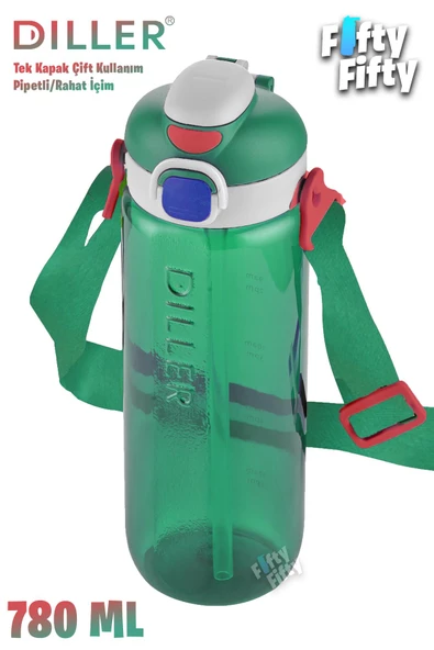 DILLER 780 ML Tek Kapak Çift Kullanım Pipetli/Pipetsiz Askılı Tritan Su Matarası-FFDILLERD68-780 - 7