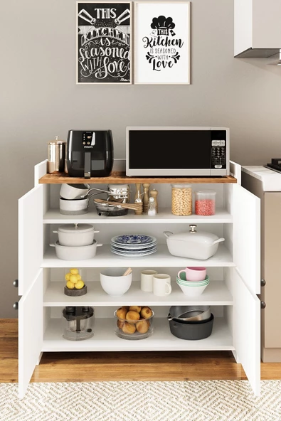 AEKA AE-3060 FORUM BEYAZ/ÇAM 4 KAPAKLI, 4 RAFLI, ÇOK AMAÇLI DOLAP,AYAKKABILIK, KAHVE KÖŞESİ, - 2