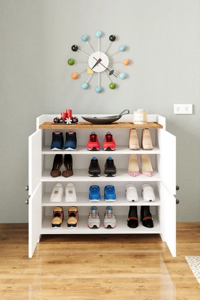 AEKA AE-3060 FORUM BEYAZ/ÇAM 4 KAPAKLI, 4 RAFLI, AYAKKABILIK, ÇOK AMAÇLI DOLAP, KAHVE KÖŞESİ, BALKON - 2