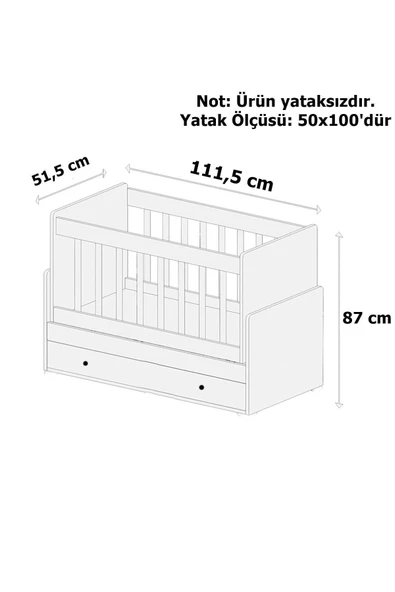 AEKA AE-7001 Erbi Beşik, Tek Çekmeceli, Sallanır Beşik, Beyaz ve Antrasit 50x100 (Yataksız) - 2