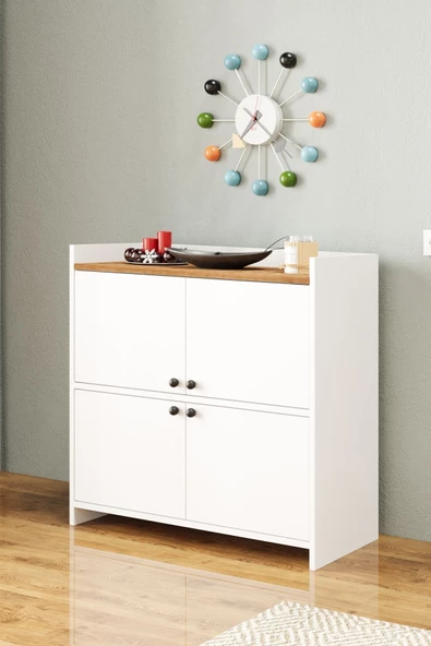 AEKA AE-3060 FORUM BEYAZ/ÇAM 4 KAPAKLI, 4 RAFLI, AYAKKABILIK, ÇOK AMAÇLI DOLAP, KAHVE KÖŞESİ, BALKON - 4