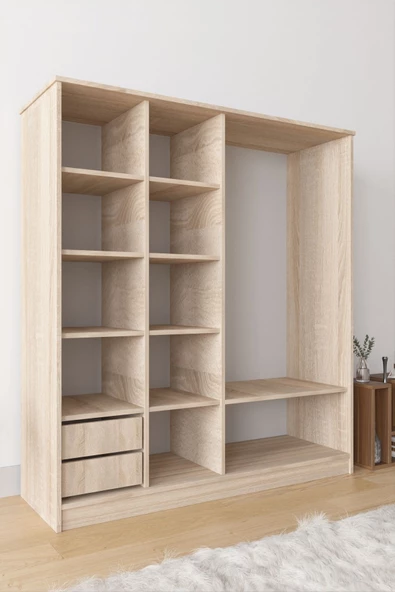 AEKA Ae-4001 Zambak Sürgülü Dolap Çok Raflı Çekmeceli Askılı Sonomo Kasa Gardırop - 6