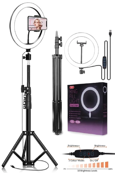 10 Inç Ring Light 5500k Youtuber Led Işıklı 2.1 Metre Tripod Selfie Makyaj Işığı