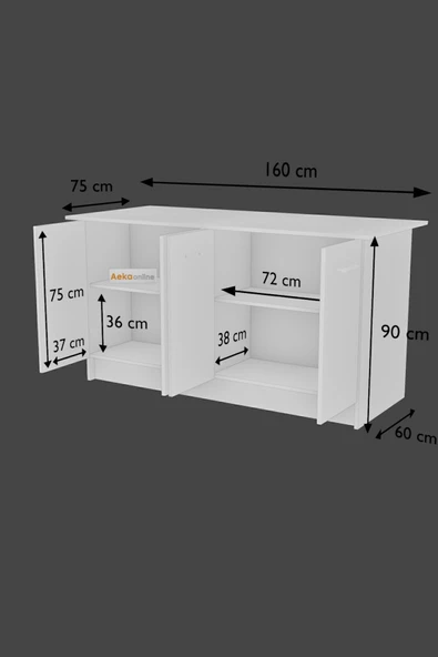 AEKA AE-2040 Vera Beyaz Mutfak Adası Bar Masası Yemek Masası Dolaplı,  Raflı, Çok Amaçlı 160 cm - 3