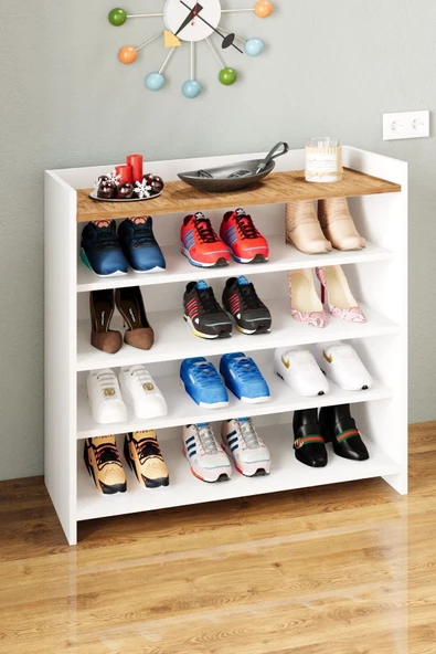 AEKA AE-3060 FORUM BEYAZ/ÇAM 4 KAPAKLI, 4 RAFLI, AYAKKABILIK, ÇOK AMAÇLI DOLAP, KAHVE KÖŞESİ, BALKON - 8