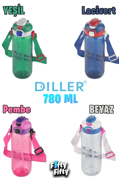 DILLER 780 ML Tek Kapak Çift Kullanım Pipetli/Pipetsiz Askılı Tritan Su Matarası-FFDILLERD68-780