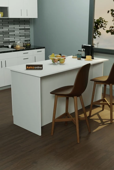 AEKA AE-2040 Vera Mutfak Adası Bar Masası Yemek Masası Dolaplı, Beyaz Raflı, Çok Amaçlı 160 cm - 2