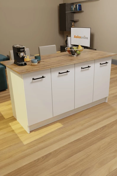 AEKA AE-2040 Vera Beyaz/Çam Mutfak Adası Bar Masası Yemek Masası Dolaplı,  Raflı, Çok Amaçlı 160 cm - 5