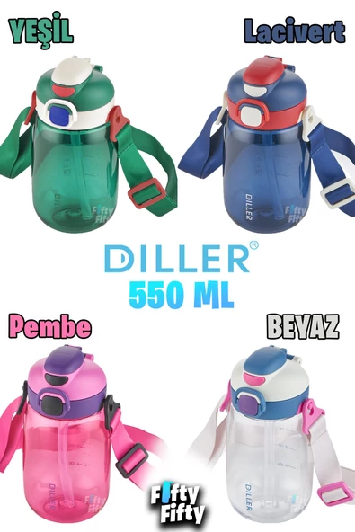 DILLER 550 ML Tek Kapak Çift Kullanım Pipetli/Pipetsiz Askılı Tritan Su Matarası-FFDILLERD70-550