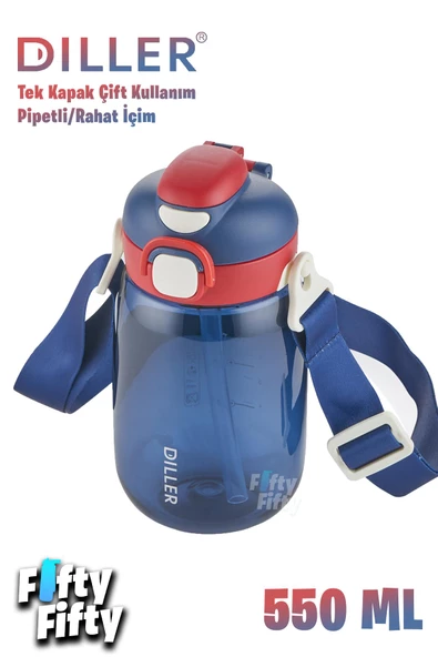 DILLER 550 ML Tek Kapak Çift Kullanım Pipetli/Pipetsiz Askılı Tritan Su Matarası-FFDILLERD70-550 - 2