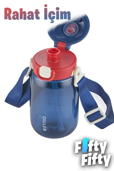DILLER 550 ML Tek Kapak Çift Kullanım Pipetli/Pipetsiz Askılı Tritan Su Matarası-FFDILLERD70-550 - 4