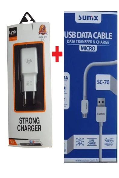 Şarj Adaptörü 2.1a Şarj Adaptörü Ve Sunix Mikro Usb Data Ve Şarj Kablosu - 2a - Sc70