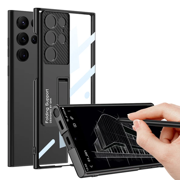 Galaxy S23 Ultra Kılıf Kamera Korumalı Şeffaf Tasarımlı  Lego Standlı Kapak - 9