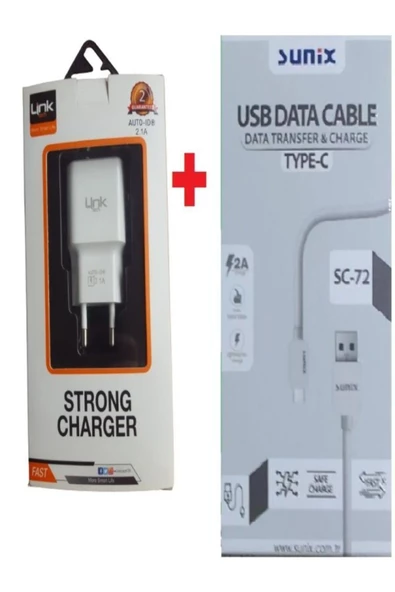Şarj Adaptörü Tech T444 Auto-ıd Özellikli 2.1a Ve Sunix Sc-72 Type-c 2a Şarj Data Kablosu