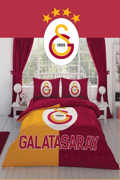 Taç Lisanslı Galatasaray Parçalı Logo Pamuk Çift Kişilik Nevresim Takımı