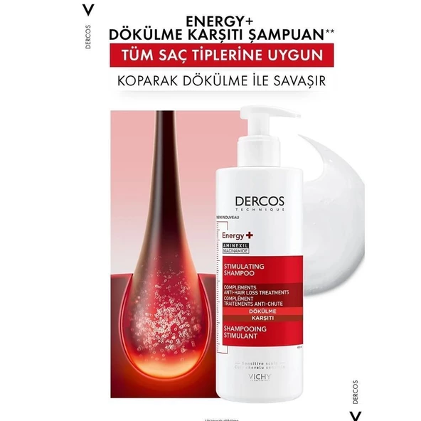 Vichy Dercos Energisant Shampoo Dökülme Karşıtı Saç Bakım Şampuanı 400ml - 2