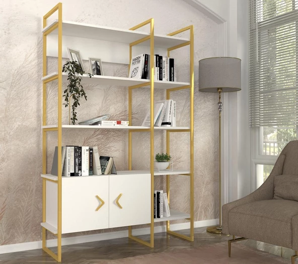 Dekorister Santana Kitaplık Beyaz - Gold - 2