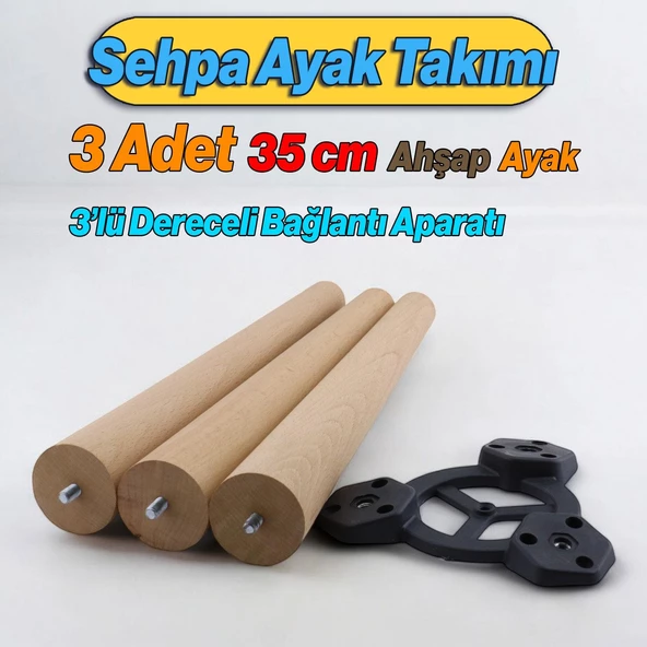 Ahşap Sehpa 3'lü Ayak Takımı Zigon Puf Tabure Ayağı Masa Ayakları 35 cm Bağlantı Aparatı Dahil - Resim 4