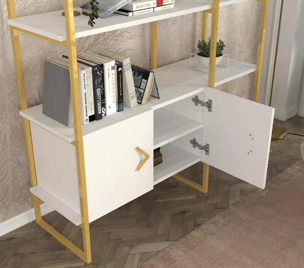 Dekorister Santana Kitaplık Beyaz - Gold - 4