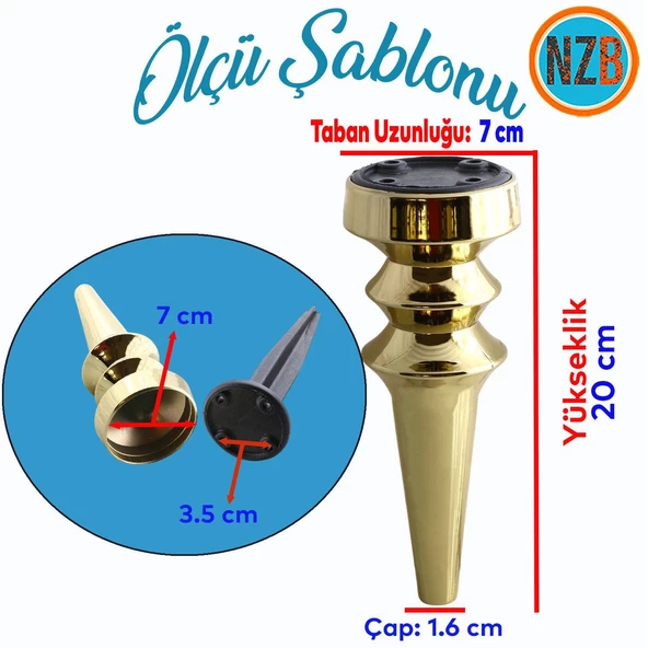 (4 Adet) Mobilya Yükseltici Kanepe Koltuk Tv Ünitesi Baza Ayağı Zigon Orta Sehpası Ayak Ayakları 20 cm Altın - Resim 3