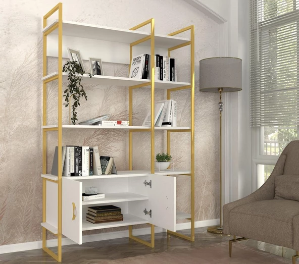Dekorister Santana Kitaplık Beyaz - Gold - 3