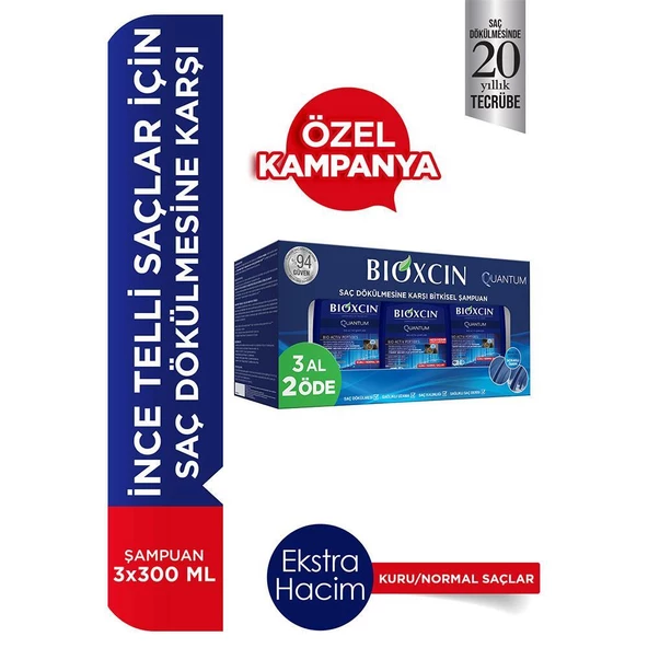 Bioxcin Quantum Kuru ve Normal Saçlar Şampuan 3x300ml 3 Al 2 Öde - 1