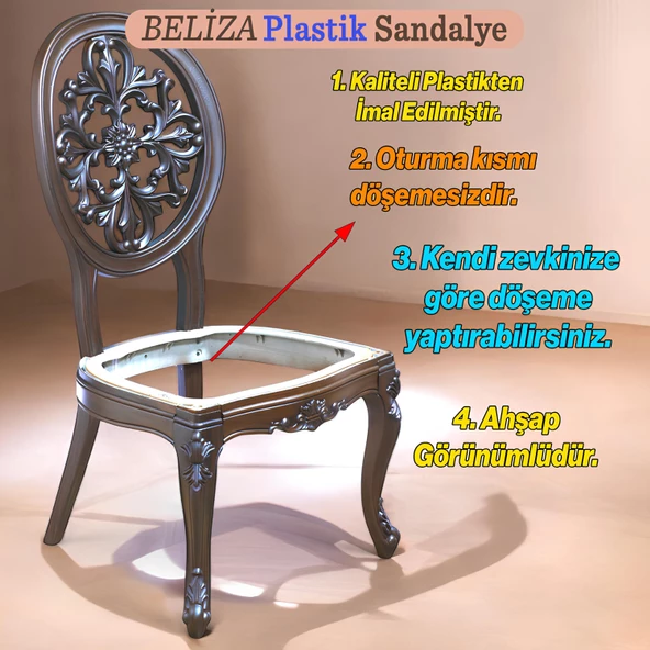 Beliza Sandalye Sert Plastik Ahşap Koltuk Bahçe Balkon Mutfak Yemek Masası Sandalyesi Kahverengi - 3