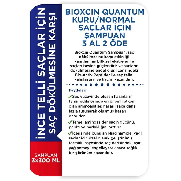 Bioxcin Quantum Kuru ve Normal Saçlar Şampuan 3x300ml 3 Al 2 Öde - 4