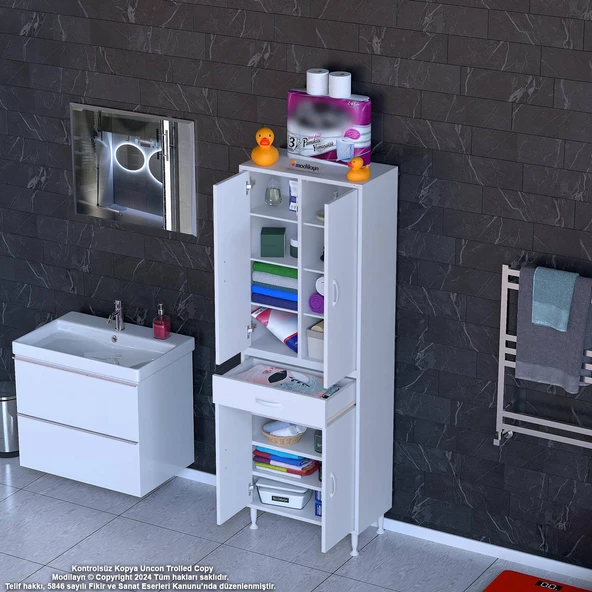 Modilayn YENİ AFRA 70 x 173 x 32,5 cm 1 Çekmece 4 Kapak 7 Raf 10 Bölme Çok Amaçlı Banyo & Mutfak Dolabı