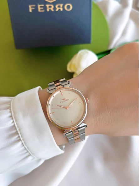 Ferro Çelik Kordon İyon Kaplama Kasa 3 Atm Suya Dayanıklı Kadın Kol Saati+Bileklik BFL40115-XE - Resim 2