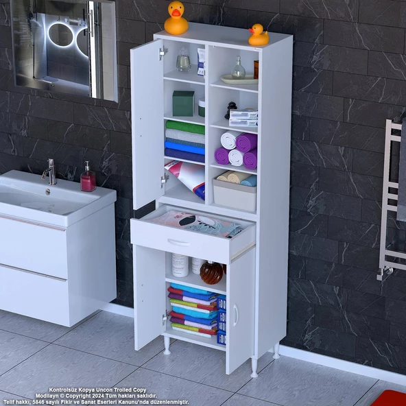 Modilayn AFRA 70x173x32,5 cm 1 Çekmece 3 Kapak 7 Raf 10 Bölme Çok Amaçlı Banyo & Mutfak Dolabı