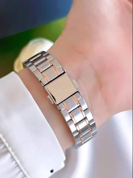 Ferro Çelik Kordon İyon Kaplama Kasa 3 Atm Suya Dayanıklı Kadın Kol Saati+Bileklik BFL21464-EX - Resim 3