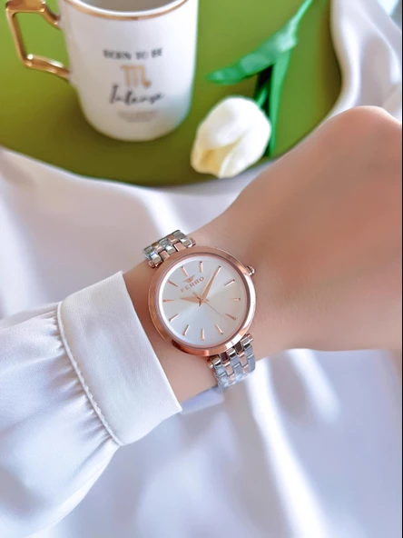 Ferro Çelik Kordon İyon Kaplama Kasa 3 Atm Suya Dayanıklı Kadın Kol Saati+Bileklik BFL21331-EX - Resim 2