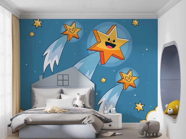 Kayan Yıldız Temalı Çocuk Odası Duvar Kağıdı Baskı - Resim 3