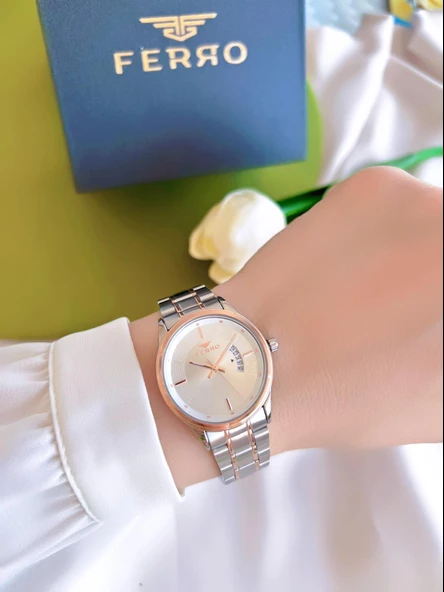 Ferro Çelik Kordon İyon Kaplama Kasa 3 Atm Suya Dayanıklı Kadın Kol Saati+Bileklik BFL21464-EX - Resim 2