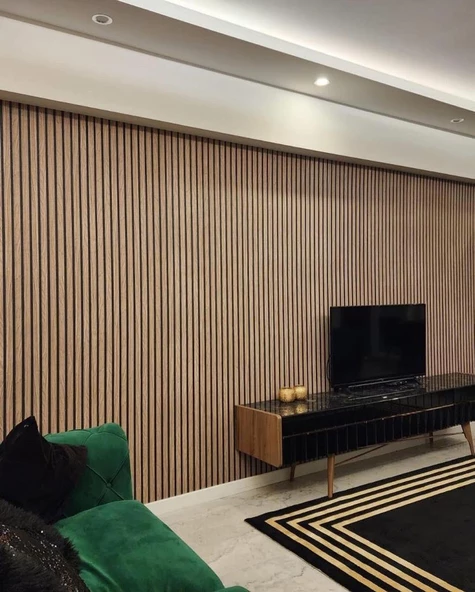 Renkli Duvarlar 16 M² 1.Sınıf Kalite Silinebilir Lambri Panel Ahşap Duvar Çıtası Desenli Premium Duvar Kağıdı 3406 - 4