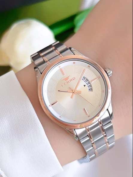 Ferro Çelik Kordon İyon Kaplama Kasa 3 Atm Suya Dayanıklı Kadın Kol Saati+Bileklik BFL21464-EX ürün görseli