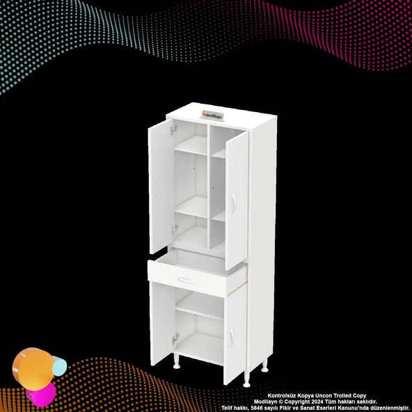 Modilayn YENİ AFRA 70 x 173 x 32,5 cm 1 Çekmece 4 Kapak 5 Raf 8 Bölme Çok Amaçlı Banyo & Mutfak Dolabı  - 9