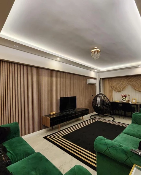 Renkli Duvarlar 16 M² 1.Sınıf Kalite Silinebilir Lambri Panel Ahşap Duvar Çıtası Desenli Premium Duvar Kağıdı 3406 - 6